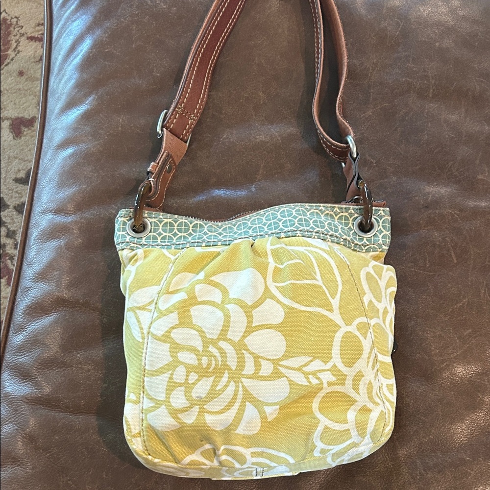 Fossil Yellow and Green Floral Shoulder Bag